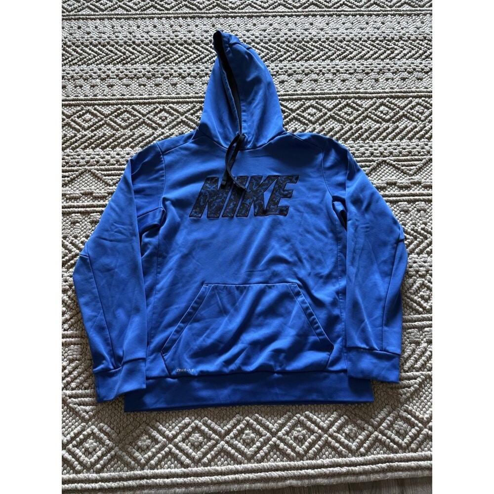 Nike Therma-FIT Hoodie Mens M Blue Black Graphic Sweatshirt 639903 Athleisure